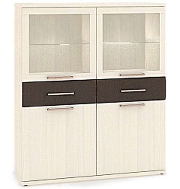 Шкаф 2дв., 2дв.стекл., 2ящ.прямые, полки стекл. Alice сосна